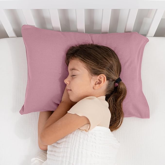 Comfy Cubs Toddler Pillow with Cotton Pillowcase, 13 x 18 in - Travel and Sleep Support for Kids - Lightweight, Breathable Microfiber Fill - Soft and Cozy Small Pillow for Toddlers - Mauve