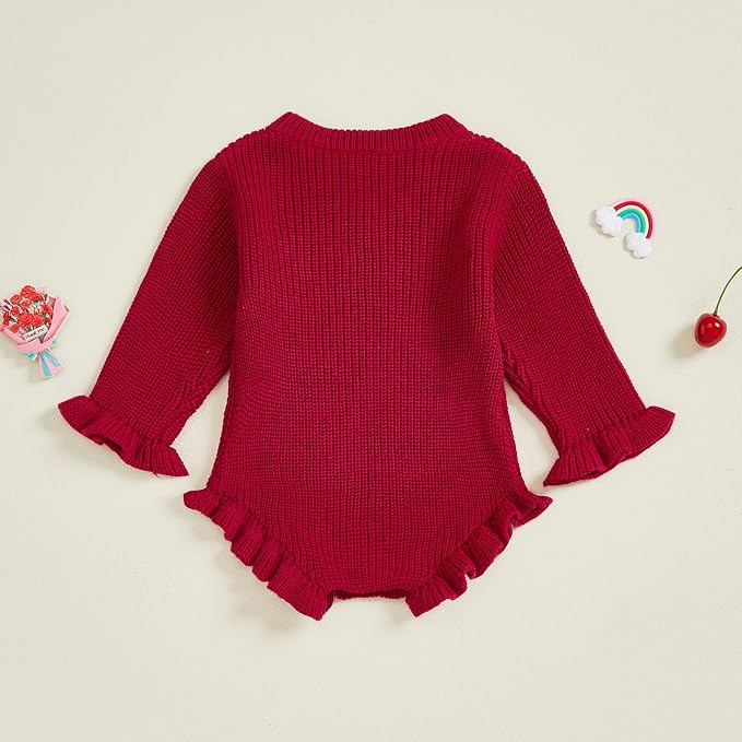 Mubineo Baby Girl Fall Winter Clothes Basic Plain Cute Sweater Romper Outfit - Image 3