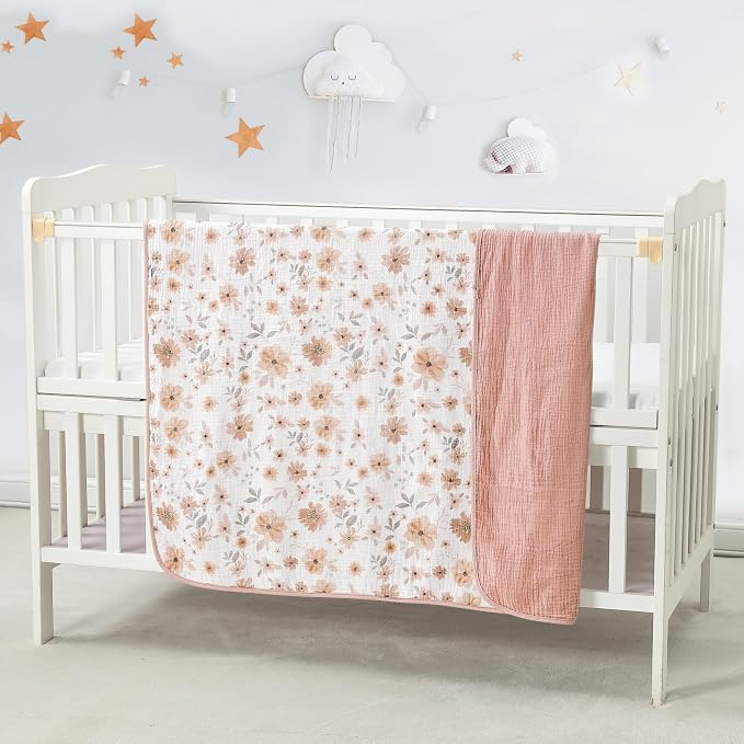 CREVENT 40''X40'' 100% Organic Floral Cotton Muslin Baby Blanket - Image 2