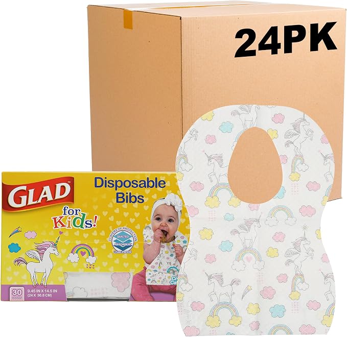 Glad for Kids Disposable Paper Bibs & Crumb Catcher, 30 Ct, 24-Pk | Absorbent by GladTrashFoodStorage