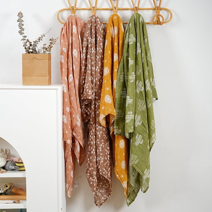 4 Set Muslin Swaddle Blankets Receiving Blanket - Image 5