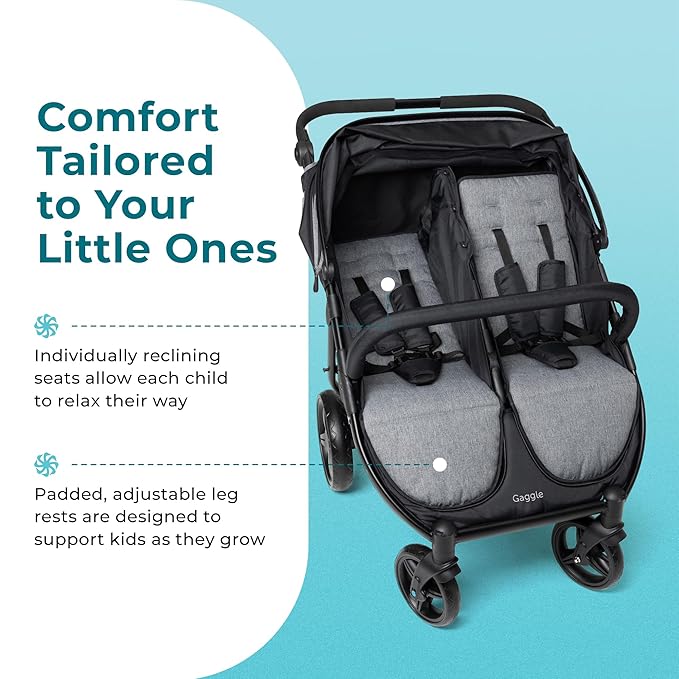 Gaggle by Foundations Roadster Duo Side by Side Double Stroller | Lightweight Compact Double Stroller for Toddlers | Easy to Fold & Maneuver | Amusement Park Approved | Black