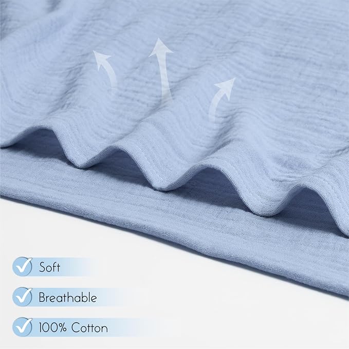 Meracorallo Muslin Swaddle Blanket, 100% Cotton, Placid Blue | Soft Breathable - Image 3