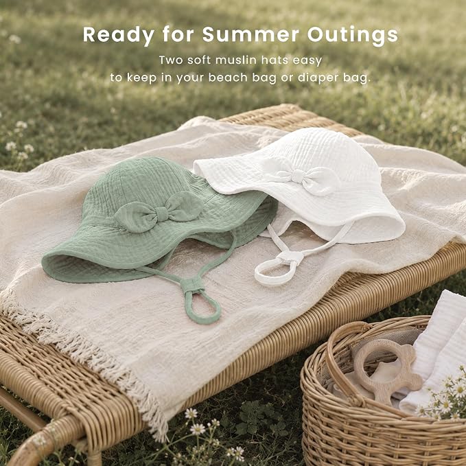 Konssy 2-Pack Muslin Baby Sun Hats - Image 5