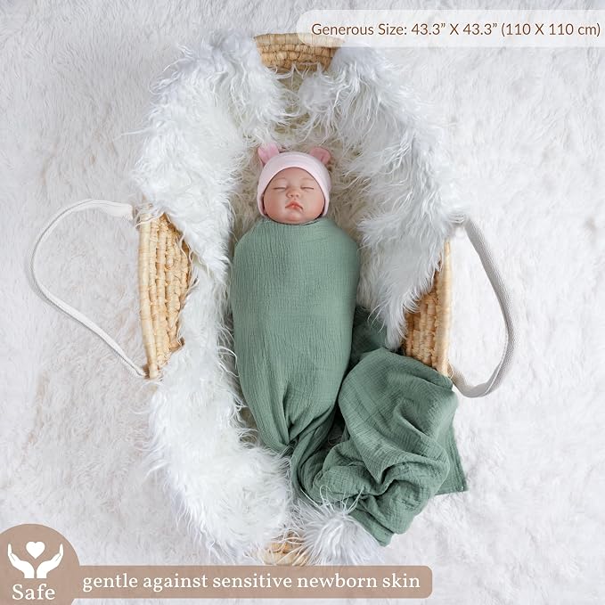 Meracorallo Muslin Swaddle Blanket, 100% Cotton, Roman Green | Soft Breathable - Image 2