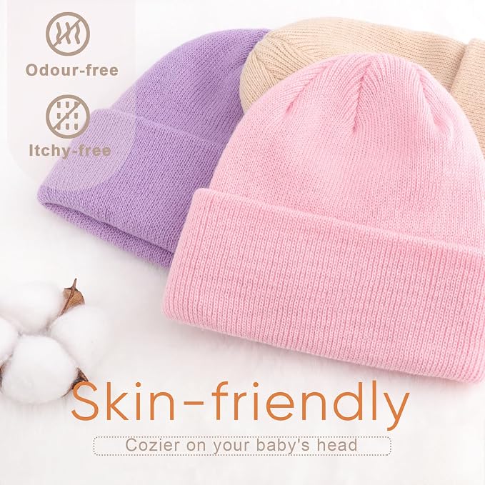 DRESHOW BQUBO 3 Pack Baby Beanies Toddler Kids Winter Hats Soft Knit Hat - Image 2