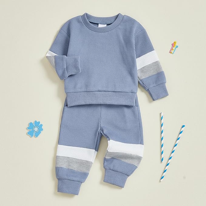 Kuriozud Toddler Baby Boy Fall Winter Clothes Long Sleeve Crewneck Pullover Sweatshirt Jogger Pants Set 2 Piece Outfit