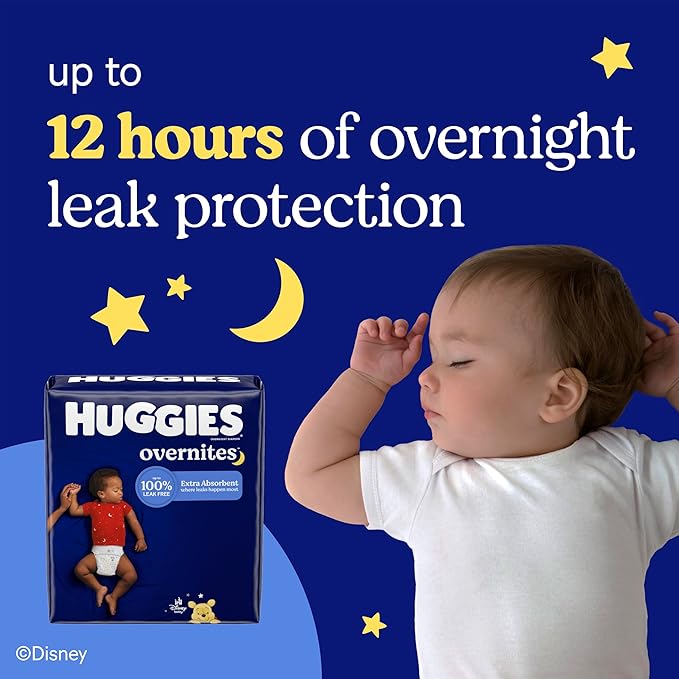 Huggies Size 4 Overnites Baby Diapers: Overnight Diapers, Size 4 (22-37 lbs), 100 Ct, Packaging May Vary