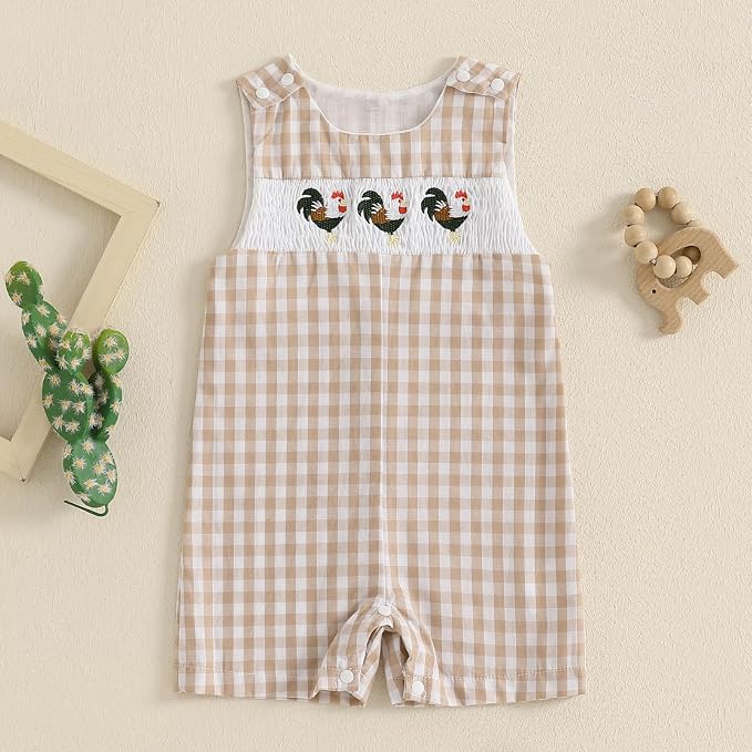Newborn Baby Boys Sleeveless Seersucker Romper One Piece Straps Overalls - Image 2