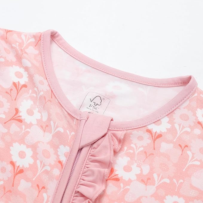 JunNeng Baby Girl Viscose from Bamboo Sleeper with Mitten Cuffs, 2 Way Zipper Romper, Sleep N' Play Pajamas 0-18 Months