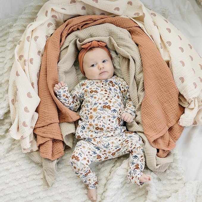 Konssy 3-Pack Muslin Baby Swaddle Blankets, 47 x 47 in Receiving Blankets | - Image 2