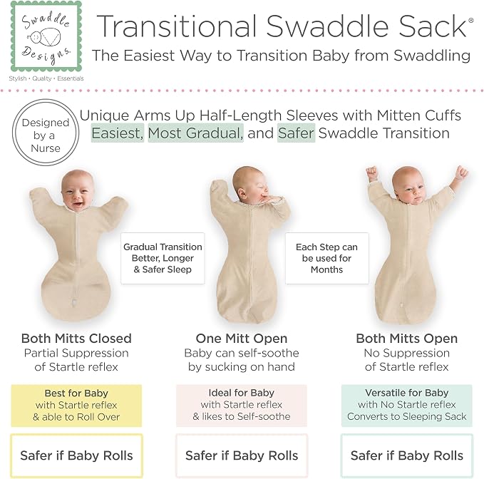 SwaddleDesigns Transitional Swaddle Sack, Arms Up Half-Length Sleeve & Mitten - Image 2