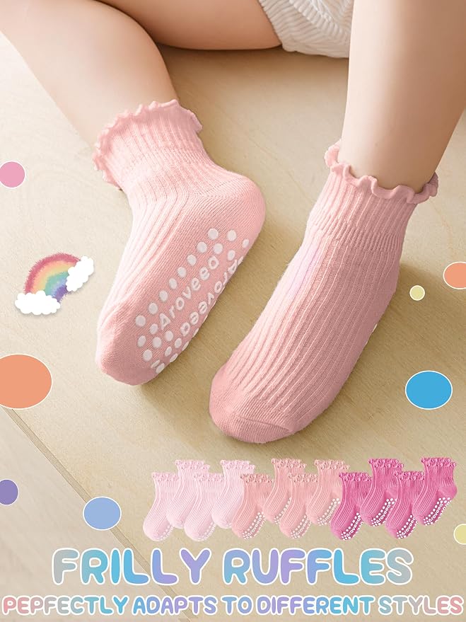 Baby Toddler Girls Socks Grip Ruffle Non Slip Kids Cotton 12 Pack Socks | - Image 5