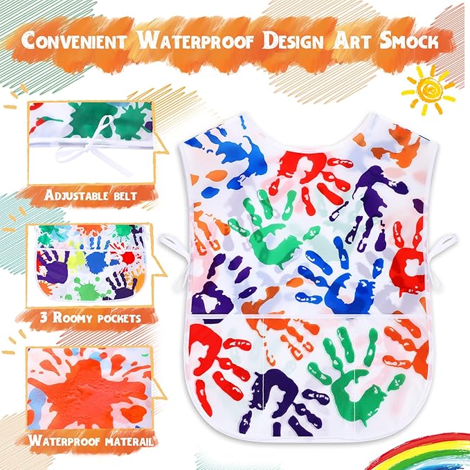 SATINIOR 2 Pieces Kids Art Smock Toddler Apron Waterproof Painting Artist Apron Sleeveless with 3 Pocket for Age 3-10 Years