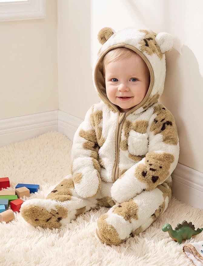 Jecson Baby Snowsuit Newborn Bear Hooded Fleece Outfit Baby Clothes 0M-12M - Image 2