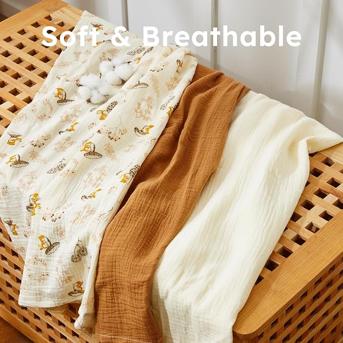 5 Pack Muslin Swaddle Blankets & Baby Burp Cloths, Soft & Breathable Cotton - Image 2