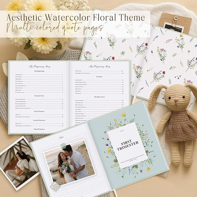 Lanpn My Pregnancy Journal Memory Book for First Time Mom, 156 Page Pregnant Announcement Must Have Planner Scrapbook, Pregnancy Tracking Diary Mom to Be Keepsake Gift for Expecting Parent Sage Green