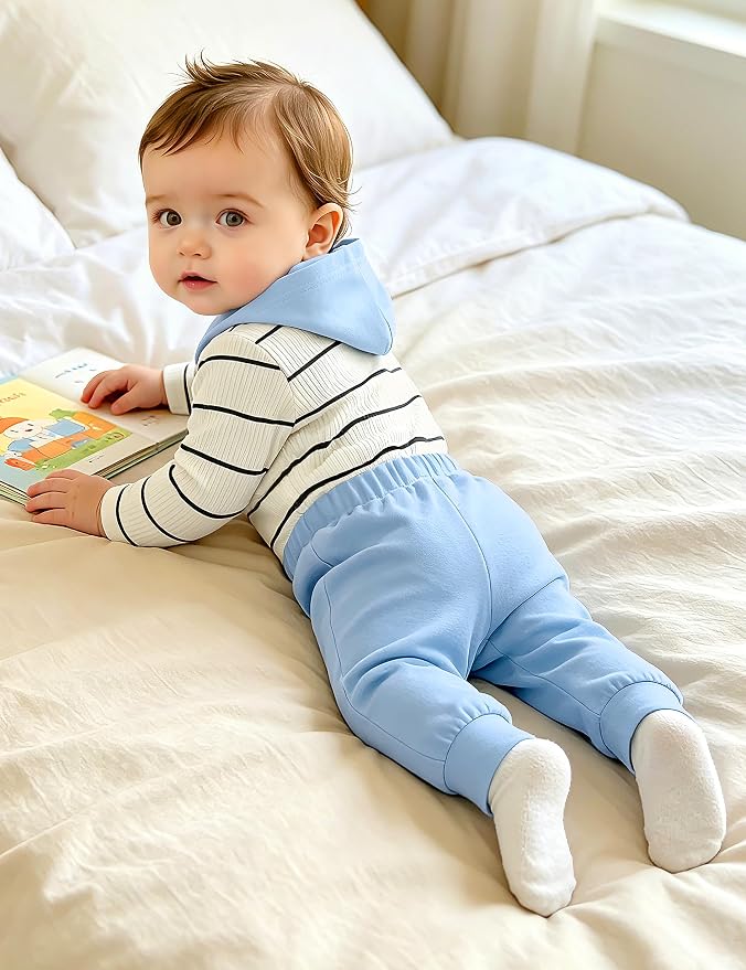 Fommy Newborn Baby Boy Clothes Plaid Letter Print Long Sleeve Hoodies + Long - Image 4