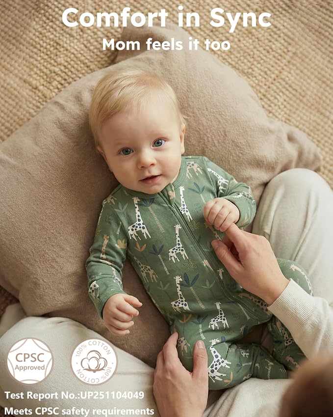 Baby Sleepers 100% Cotton Footie Pajamas, Newborn 0-3 3-6 6-9 Months - Image 5