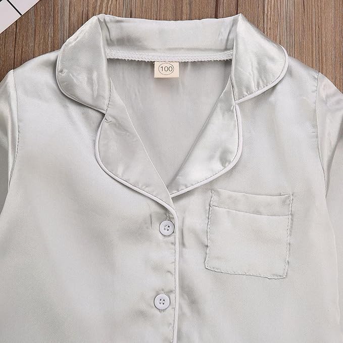 Kids Baby Girl Boy Satin Pajamas Set Button Down Sleep Shirt Top+Long Pants - Image 6
