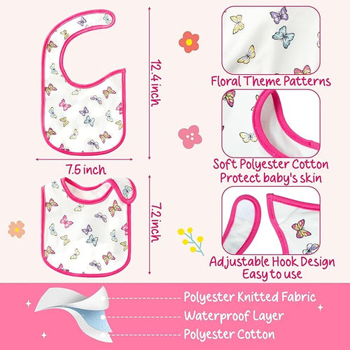 7Pcs Cotton Waterproof Baby Bibs Hook Loop Closure Newborn Bib Keepsake Baby Gift for Drooling Feeding Eating