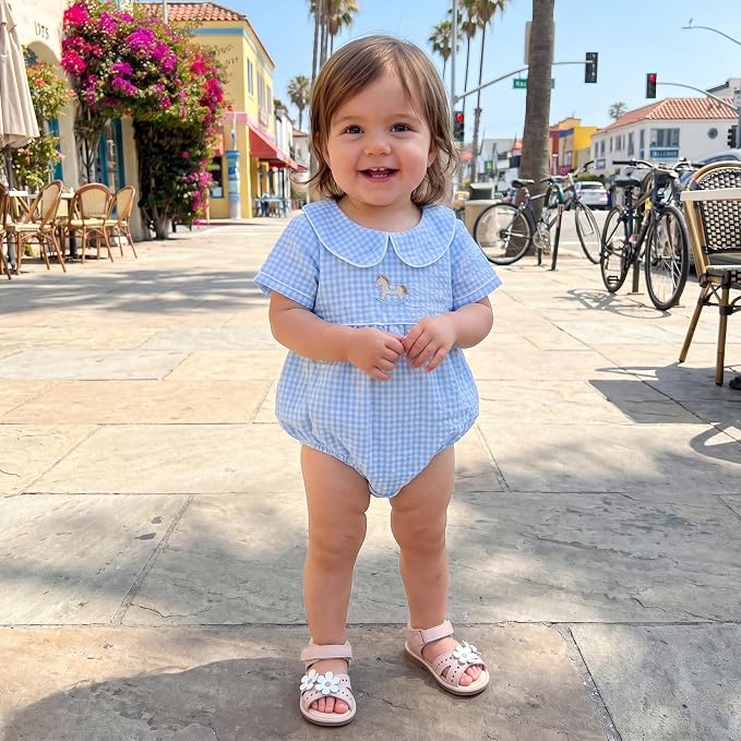 Baby Boy Girl Bubble Romper Short Sleeve Collar Summer Bodysuit - Image 2