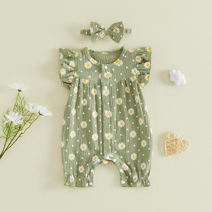 YINGISFITM Newborn Baby Girl Summer Clothes Short Sleeve Bubble Romper Bow - Image 4