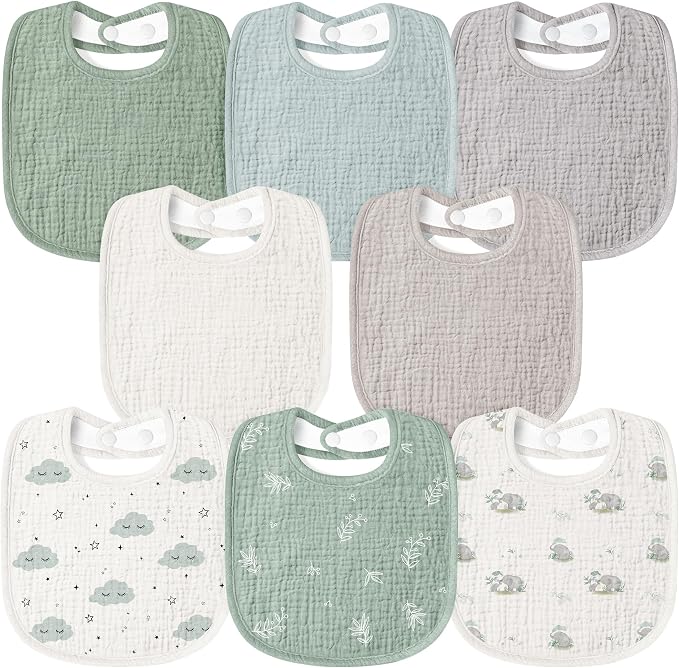 Susurration Muslin Baby Bibs 8 Pack Bandana Drool Bibs, Soft Square Adjustable by Susurration