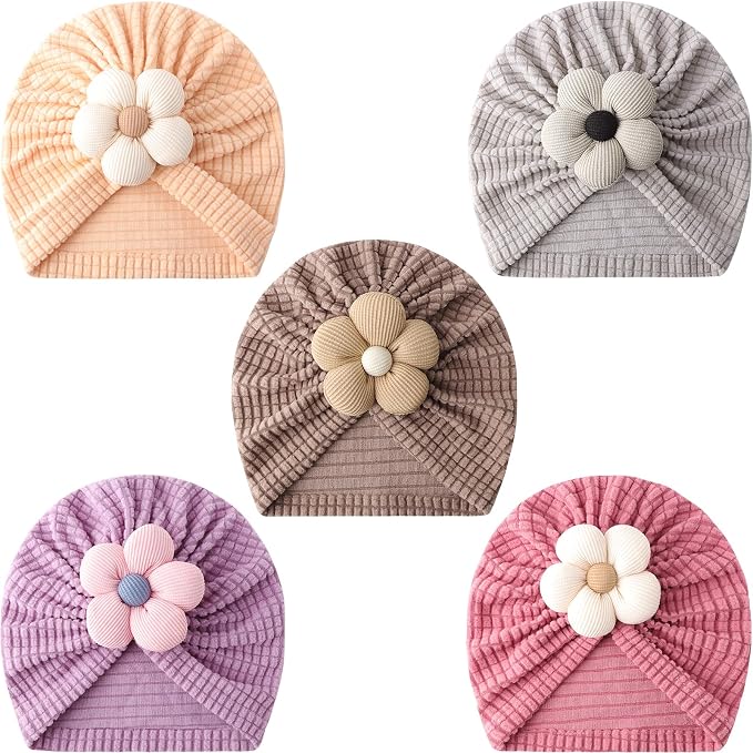 DRESHOW BQUBO 5 Pieces Newborn Baby Turban Hats Bow Baby Infant Beanie by DRESHOW