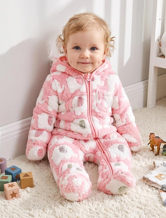 Jecson Baby Snowsuit Newborn Bear Hooded Fleece Outfit Baby Clothes 0M-12M - Image 6
