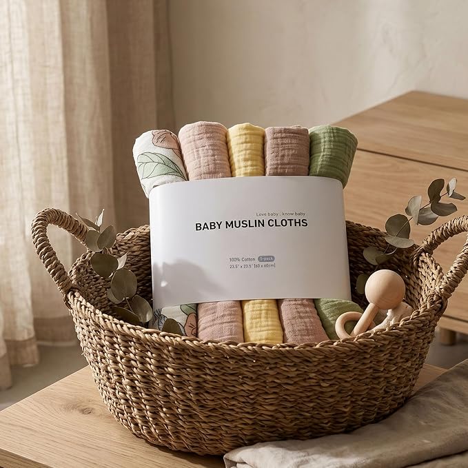 Muslin Receiving Blankets 5 Pack, Soft Swaddle Wraps - Image 9