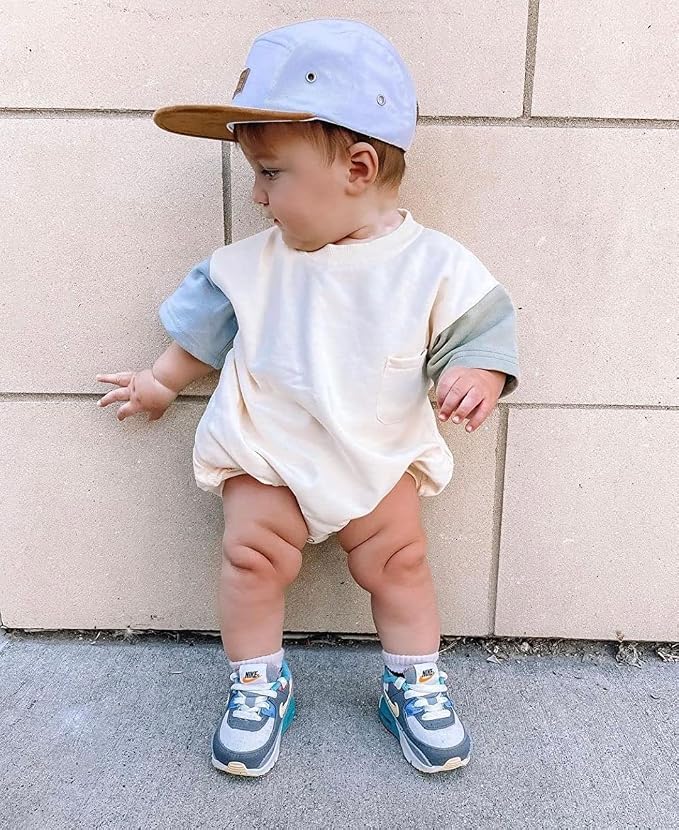 Twopumpkin Baby Bubble Romper Boy Oversized Bodysuit Retro Rompers Short Sleeve - Image 2