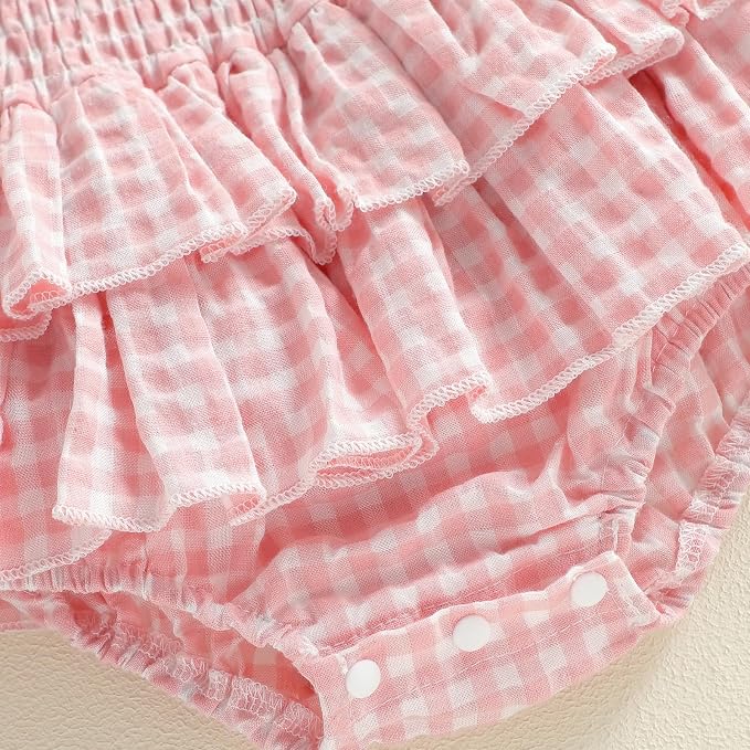 Newborn Baby Girl Summer Clothes Plaid Ruffle Bodysuits Onesie Infant Girl - Image 6