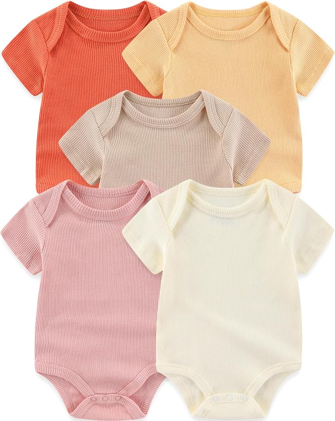 Baby Bodysuits Ribbed Mix Summer Newborn Boy Girl Clothes 5-pack | Multiple by ZAVBABY