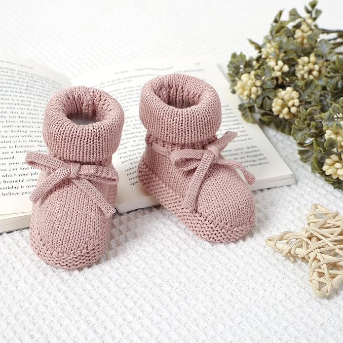 Hadetoto Newborn Baby Booties Cotton Knit Shoes | Soft, First Walkers, - Image 3