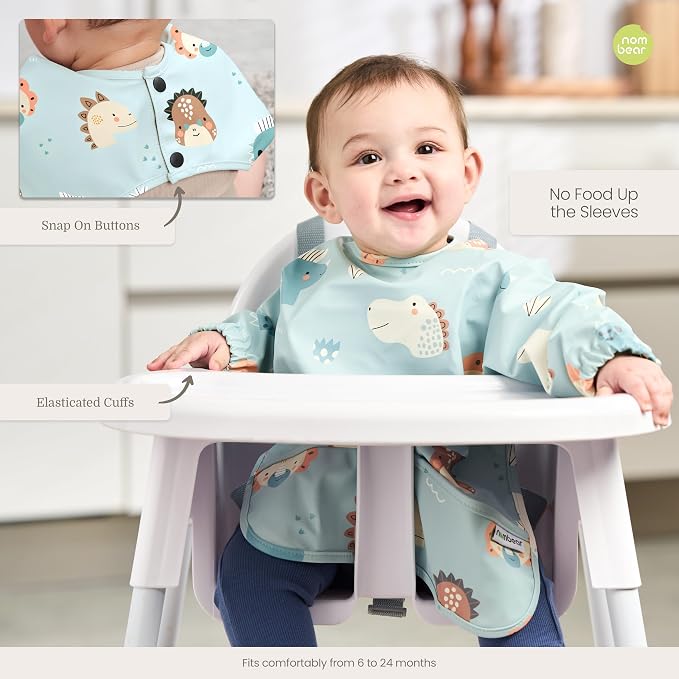 Waterproof Smock Baby Bibs for Eating | Long Sleeve Bib for Baby Led Weaning - Image 6