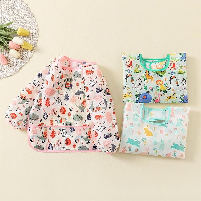 3 Pcs Waterproof Long Sleeves Baby Bibs Weaning Smock Bib 3-24 Months - Image 7