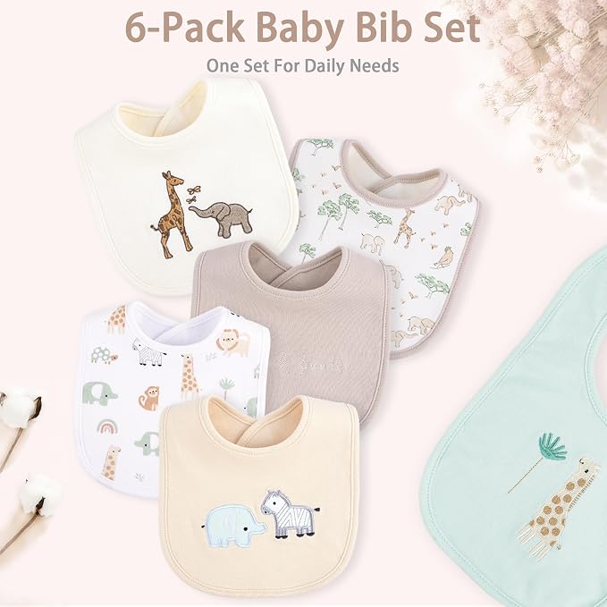 6 Pack Baby Bibs for Drooling and Teething Soft Cotton Absorbent - Image 9