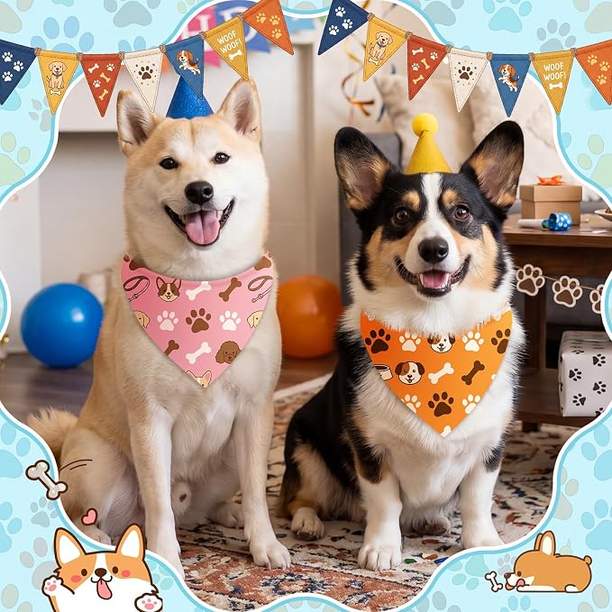 200 Pcs National Dog Day Dog Bandanas Bulk Pastel Paw Prints Pattern - Image 2