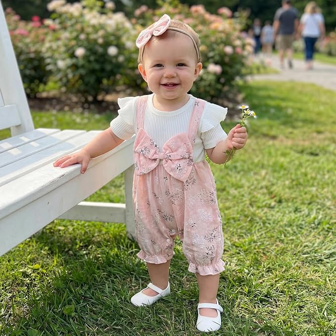 YINGISFITM Newborn Baby Girl Summer Clothes Short Sleeve Bubble Romper Bow - Image 3