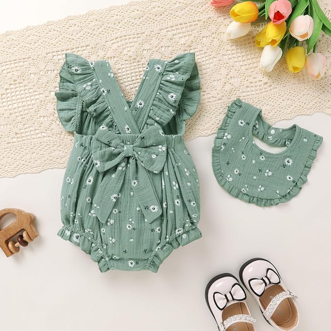 YOUNGER TREE Baby Girl Romper 100% Cotton Ruffle Sleeveless Summer Outfit - Image 3