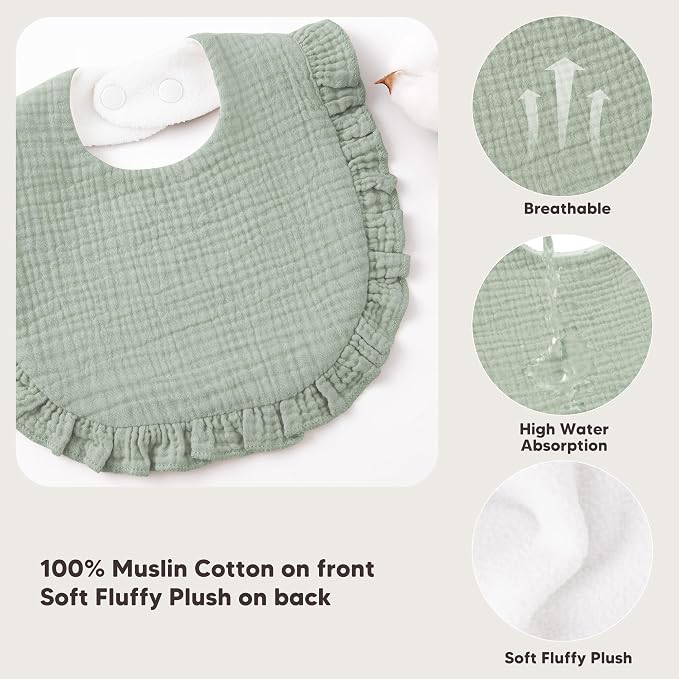 Bearmoss 8 Pack Muslin Baby Bibs - Image 4