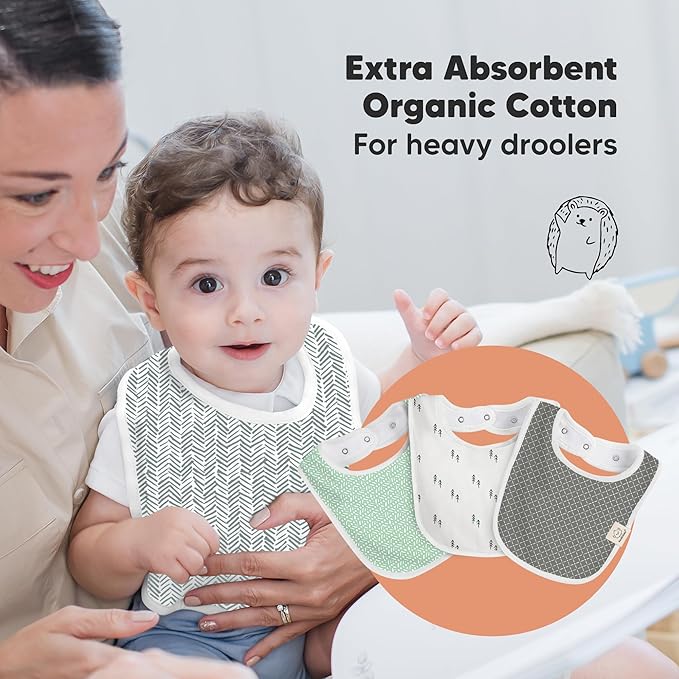 8-Pack Organic Baby Bibs for Boys, Girls - Soft Cotton Drooling and Teething Bibs for Baby Girl & Boy, Extra Absorbent, Easy To Clean & Put On for Toddler, Newborn, Infant 0-24 Months (Nordic)