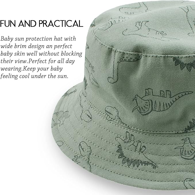 JANGANNSA Dinosaur Baby Boys Sun Hat Cotton Toddler Girls Bucket Hats Summer - Image 3