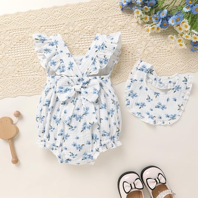 YOUNGER TREE Baby Girl Romper 100% Cotton Ruffle Sleeveless Summer Outfit - Image 3