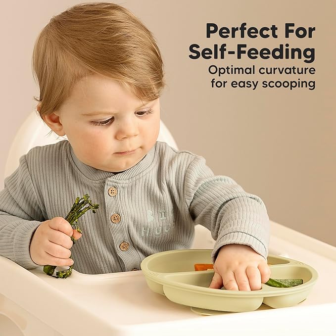 KeaBabies Suction Plates for Baby, Toddler - 3-Pack 100% Silicone Toddler Plates with Suction, Divided, BPA-Free Baby Led Weaning Essentials for Kids, Dishwasher, Microwave Safe, Durable (Valiant)