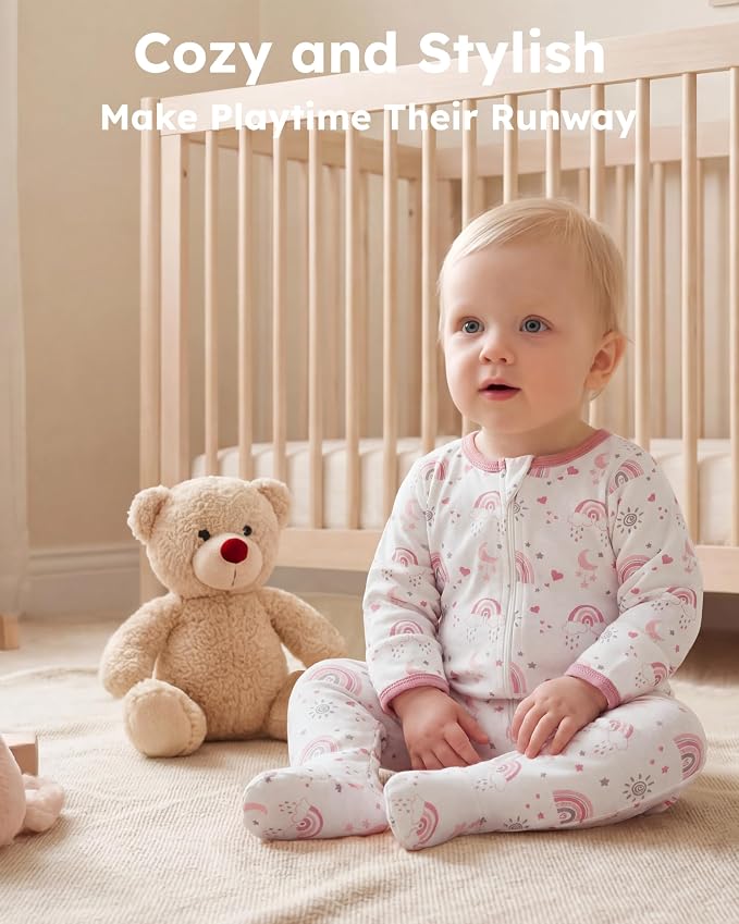 Baby Girl Sleepers 100% Cotton Footie Pajamas Newborn 0-3 3-6 6-9 Months - Image 2