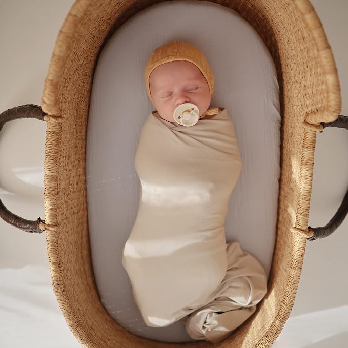 mushie Stretchy Baby Swaddle Blanket | Extra Soft & Snug Fit | 47"x47" - Image 4