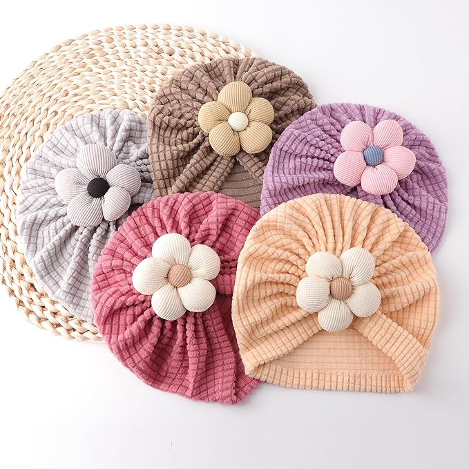 DRESHOW BQUBO 5 Pieces Newborn Baby Turban Hats Bow Baby Infant Beanie - Image 7
