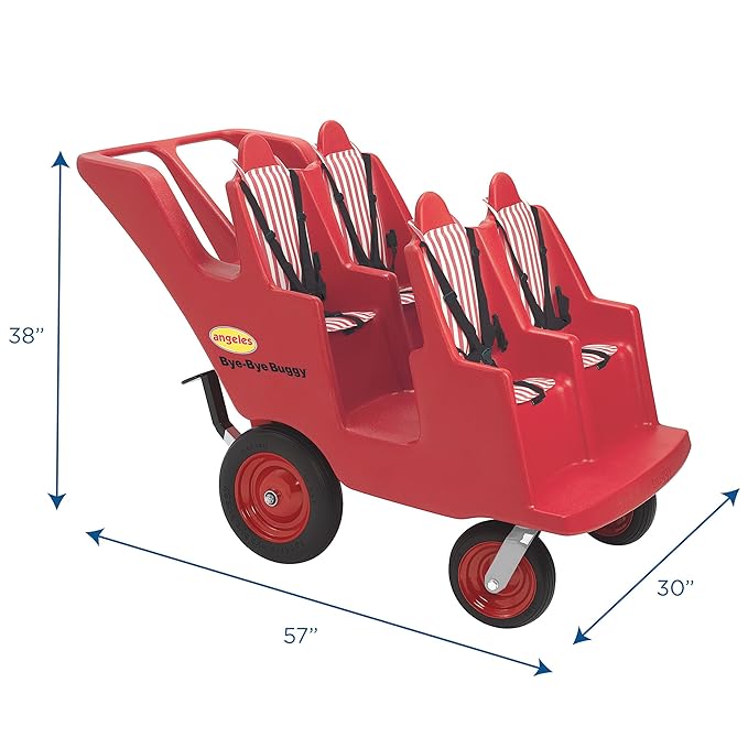 Children’s Factory 4 Passenger Bye-Bye Buggy, Red-White Seats, AFB6300F, Daycare or Preschool Stroller for Infants, Toddlers and Kids, Canopy Sold Separately